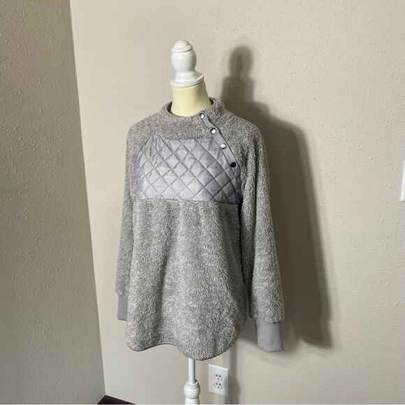 Eden Ruth Gray Quilted Fleece Pullover Sweatshirt Women's Size Large - Picture 11 of 16